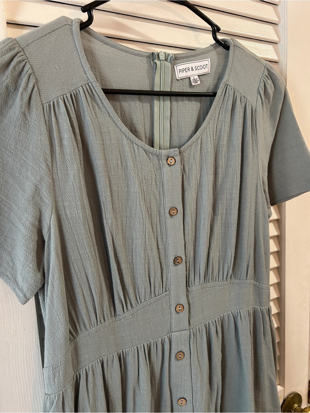 Sage Blue Button-Front Short Sleeve Dress - Picture 3 of 5
